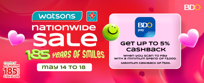 BDO Get up to 5% Cashback at Watsons Nationwide Sale with BDO Pay official promo image