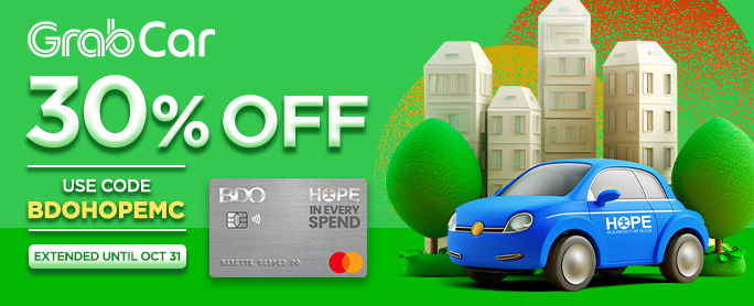 BDO 30% OFF on GrabCar official promo image