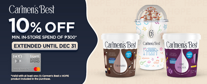 BDO 10% OFF at Carmen’s Best official promo image