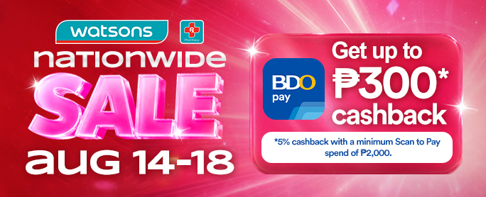 Up to P300 cashback at Watsons Nationwide Sale with BDO Pay!