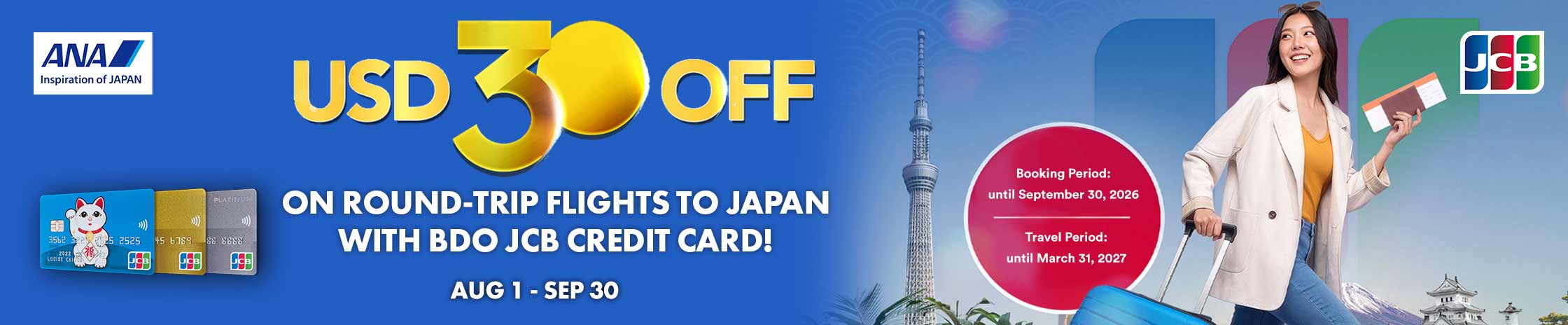 USD 30 OFF on Flights to Japan at ANA