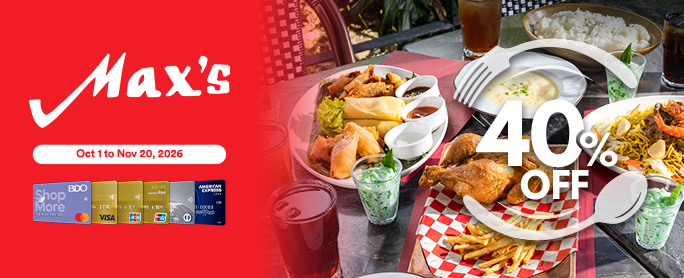 40% OFF at Max’s Restaurant